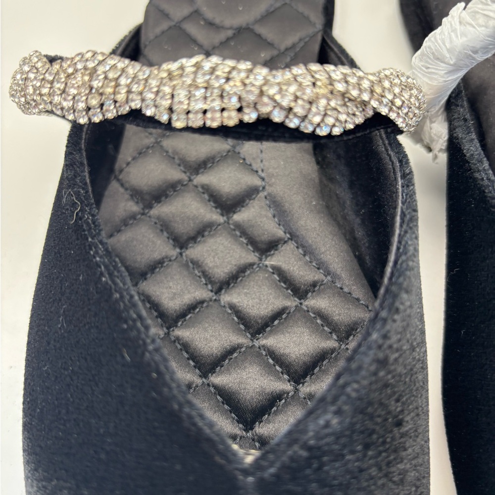 Birdies Black Velvet Mules with Rhinestone Accent - Picture 2 of 11